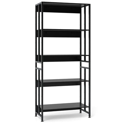 5-Tier Bookshelf with Adjustable and Tiltable Shelves-Black Costway