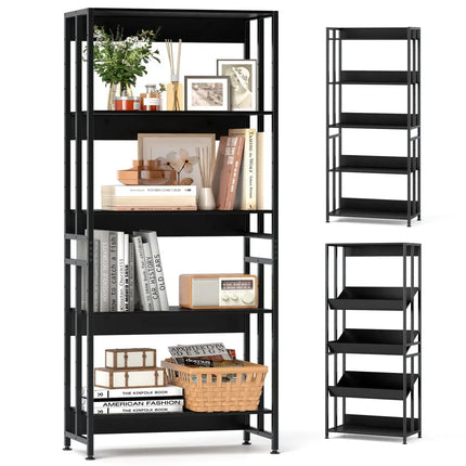 5-Tier Bookshelf with Adjustable and Tiltable Shelves-Black Costway