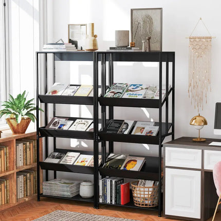 5-Tier Bookshelf with Adjustable and Tiltable Shelves-Black Costway