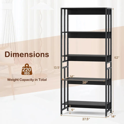 5-Tier Bookshelf with Adjustable and Tiltable Shelves-Black Costway