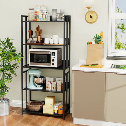 5-Tier Bookshelf with Adjustable and Tiltable Shelves-Black Costway