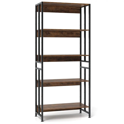5-Tier Bookshelf with Adjustable and Tiltable Shelves-Rustic Brown Costway