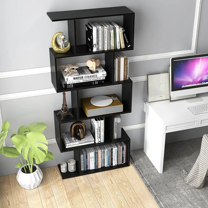 5-Tier Bookshelf with Anti-Toppling Device for Living Room Home Office-Black Costway