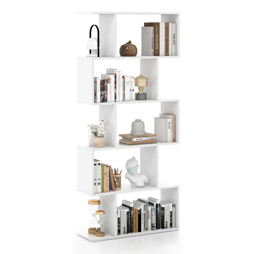5-Tier Bookshelf with Anti-Toppling Device for Living Room Home Office-White - White - Bookcases
