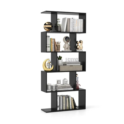 5-Tier Bookshelf with Anti-Toppling Device for Living Room Home Office-Black Costway