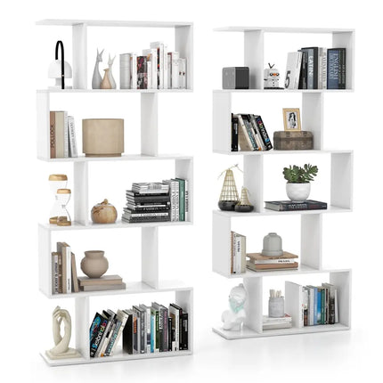 5-Tier Bookshelf with Anti-Toppling Device for Living Room Home Office-White Costway