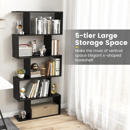 5-Tier Bookshelf with Anti-Toppling Device for Living Room Home Office-Black Costway