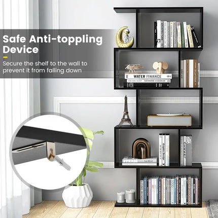 5-Tier Bookshelf with Anti-Toppling Device for Living Room Home Office-Black Costway