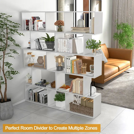 5-Tier Bookshelf with Anti-Toppling Device for Living Room Home Office-White Costway