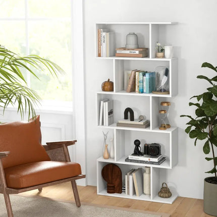 5-Tier Bookshelf with Anti-Toppling Device for Living Room Home Office-White Costway