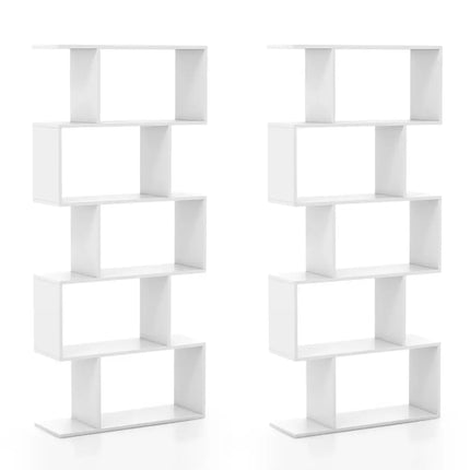 5-Tier Bookshelf with Anti-Toppling Device for Living Room Home Office-White Costway