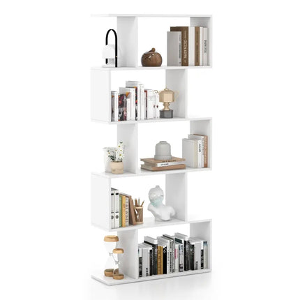 5-Tier Bookshelf with Anti-Toppling Device for Living Room Home Office-White Costway