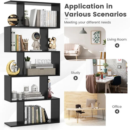 5-Tier Bookshelf with Anti-Toppling Device for Living Room Home Office-Black Costway