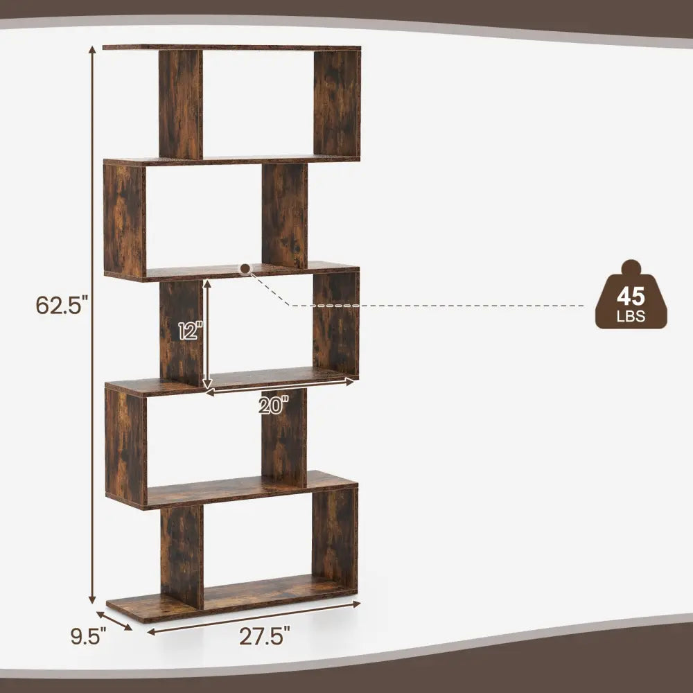 5-Tier Bookshelf with Anti-Toppling Device for Living Room Home Office-Rustic Brown - Rustic Brown - Bookcases