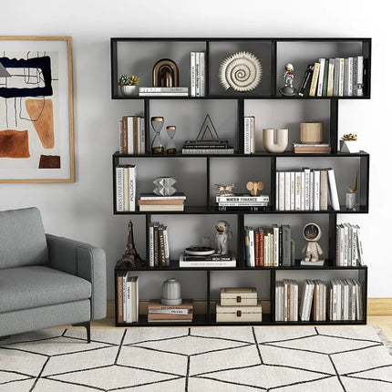 5-Tier Bookshelf with Anti-Toppling Device for Living Room Home Office-Black Costway
