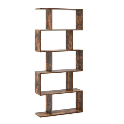 5-Tier Bookshelf with Anti-Toppling Device for Living Room Home Office-Rustic Brown Costway