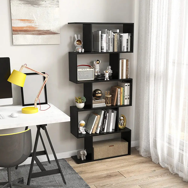 5-Tier Bookshelf with Anti-Toppling Device for Living Room Home Office-Black Costway