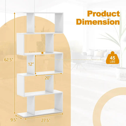 5-Tier Bookshelf with Anti-Toppling Device for Living Room Home Office-White Costway