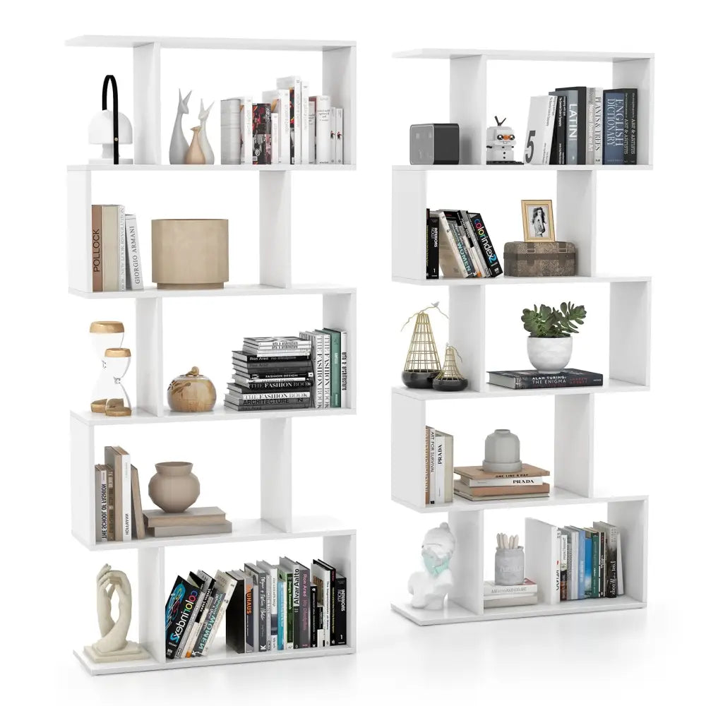 5-Tier Bookshelf with Anti-Toppling Device for Living Room Home Office-White - White - Bookcases