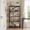 5-Tier Bookshelf with Half-Moon Shape for Living Room and Home Office-Rustic Brown - Rustic Brown - Bookcases