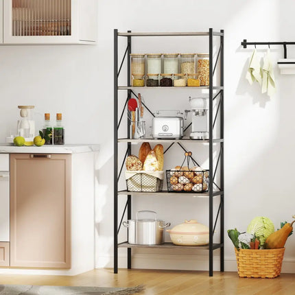 5-Tier Bookshelf with Open Shelves and Heavy Duty Metal Frame-Gray Costway