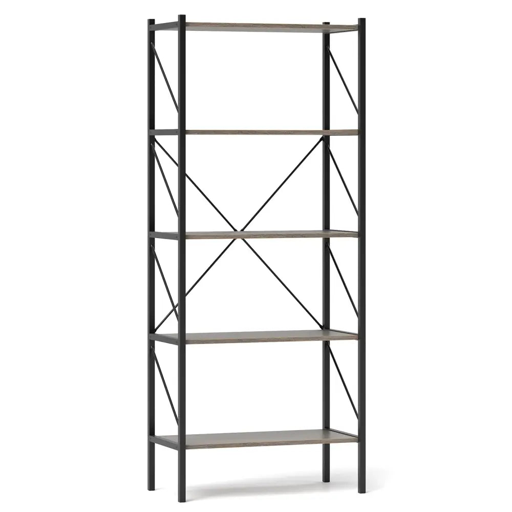 5-Tier Bookshelf with Open Shelves and Heavy Duty Metal Frame-Gray - Gray - Bookcases