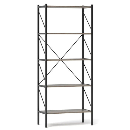 5-Tier Bookshelf with Open Shelves and Heavy Duty Metal Frame-Gray Costway