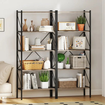 5-Tier Bookshelf with Open Shelves and Heavy Duty Metal Frame-Gray Costway