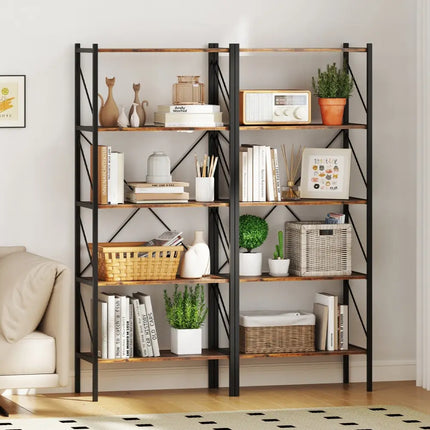 5-Tier Bookshelf with Open Shelves and Heavy Duty Metal Frame-Rustic Brown Costway