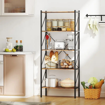 5-Tier Bookshelf with Open Shelves and Heavy Duty Metal Frame-Rustic Brown Costway
