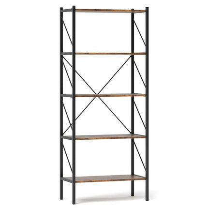 5-Tier Bookshelf with Open Shelves and Heavy Duty Metal Frame-Rustic Brown Costway