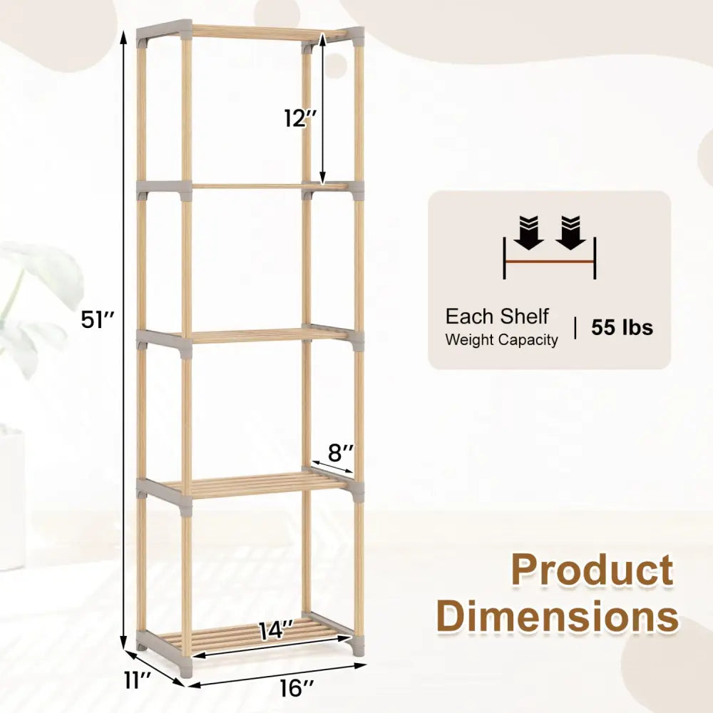 5-Tier Bookshelf with Open Shelves for Home Office and Bathroom-5-Tier - Bookcases
