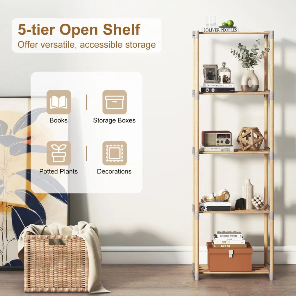 5-Tier Bookshelf with Open Shelves for Home Office and Bathroom-5-Tier - Bookcases