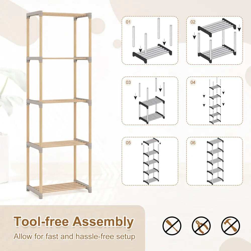 5-Tier Bookshelf with Open Shelves for Home Office and Bathroom-5-Tier - Bookcases