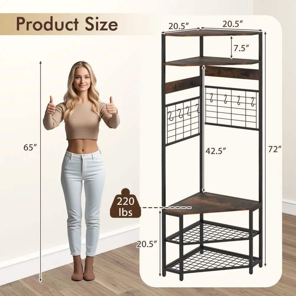 5-Tier Corner Hall Tree with Shoe Storage Bench-Rustic Brown - Rustic Brown - Coat Racks & Hall Trees