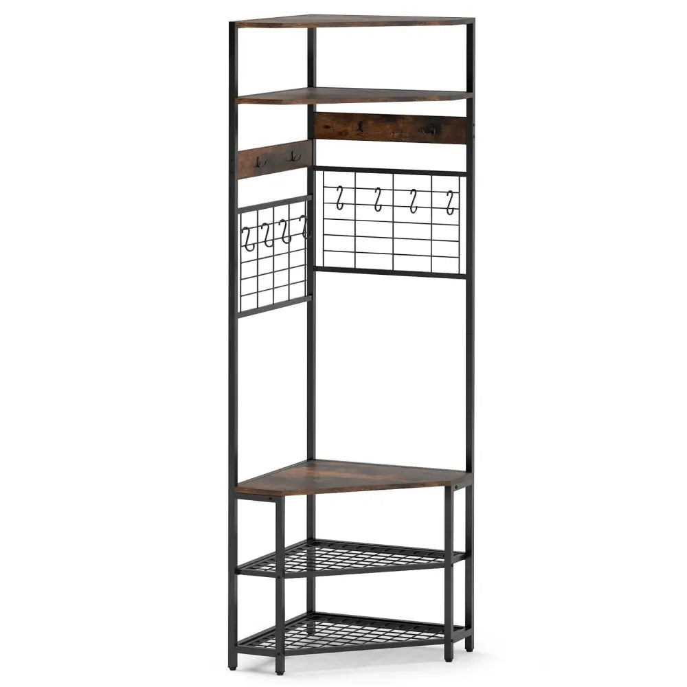 5-Tier Corner Hall Tree with Shoe Storage Bench-Rustic Brown - Rustic Brown - Coat Racks & Hall Trees