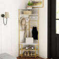 5-Tier Corner Hall Tree with Shoe Storage Bench-White - White - Coat Racks & Hall Trees