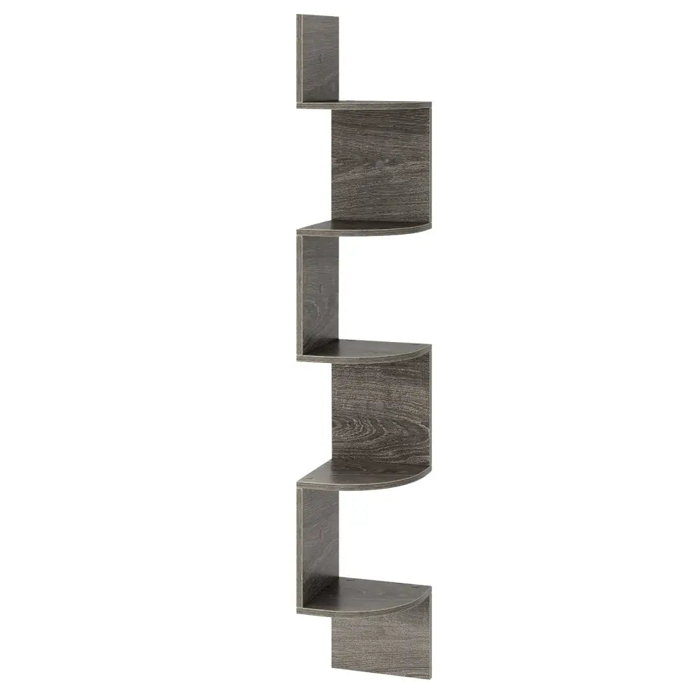 5-Tier Corner Shelf Floating Bookshelf Wall Mounted Storage Organizer-Oak - Oak - Bookcases