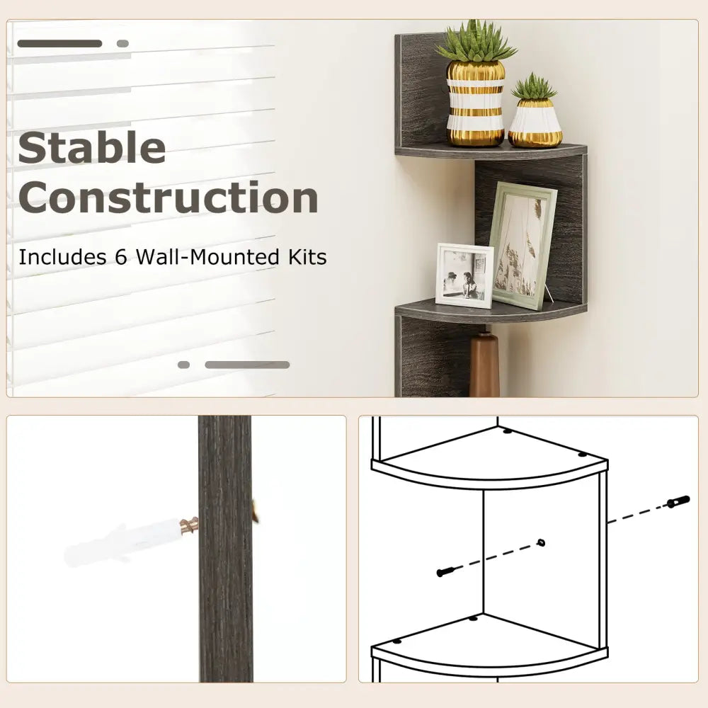 5-Tier Corner Shelf Floating Bookshelf Wall Mounted Storage Organizer-Oak - Oak - Bookcases