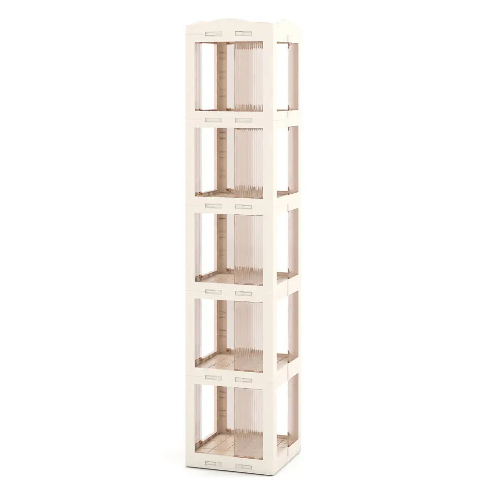 5-Tier Foldable Rotating Bookshelf 360° Spinning Bookcase with Swivel Base-White - White - Bookcases