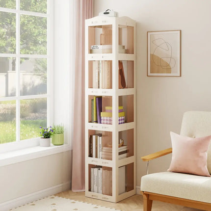 5-Tier Foldable Rotating Bookshelf 360° Spinning Bookcase with Swivel Base-White Costway