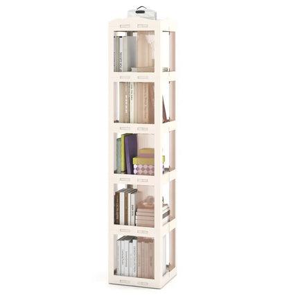 5-Tier Foldable Rotating Bookshelf 360° Spinning Bookcase with Swivel Base-White Costway