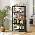 5-Tier Foldable Storage Shelf with Wheels-Black - Black - Cabinets & Chests