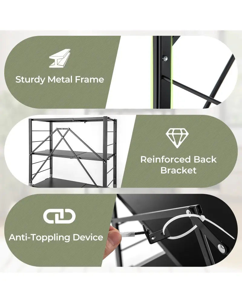 5-Tier Foldable Storage Shelf with Wheels-Black - Black - Cabinets & Chests