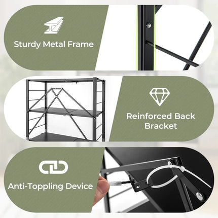 5-Tier Foldable Storage Shelf with Wheels-Black - Black - Cabinets & Chests