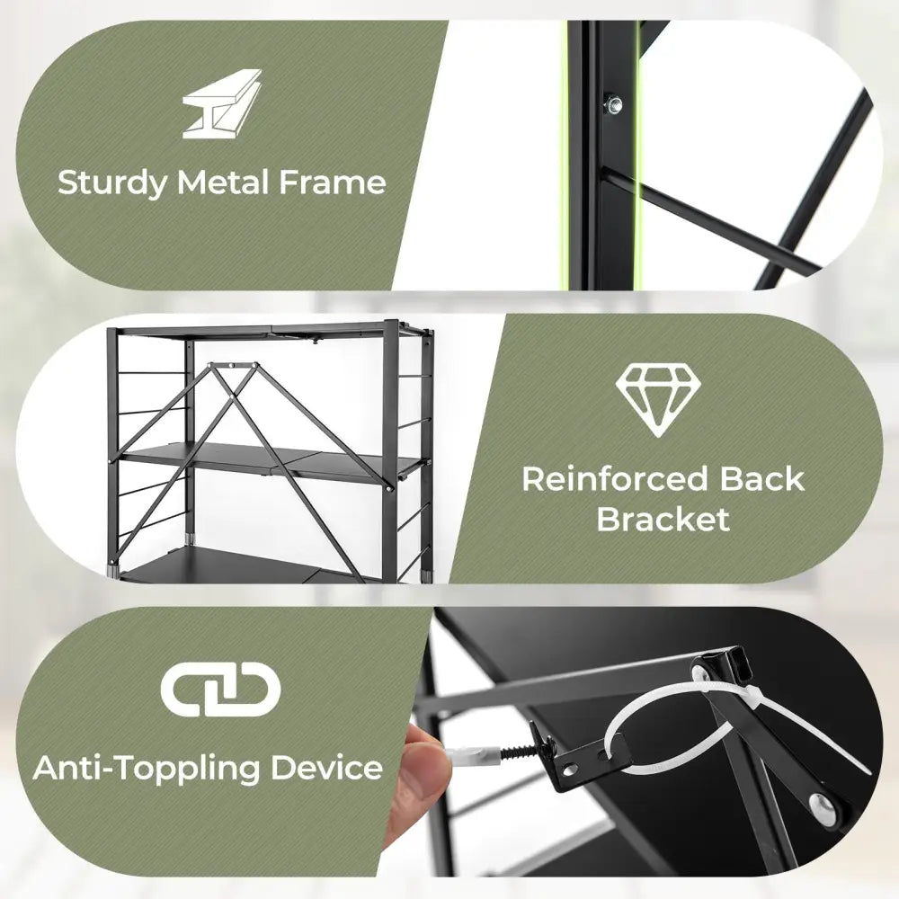 5-Tier Foldable Storage Shelf with Wheels-Black - Black - Cabinets & Chests