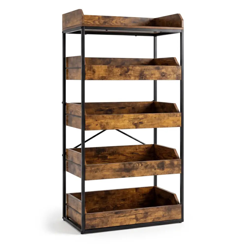 5-Tier Food Storage Rack with 4 Pull-out Drawers and Adjustable Feet-Rustic Brown - Rustic Brown - Kitchen Organization