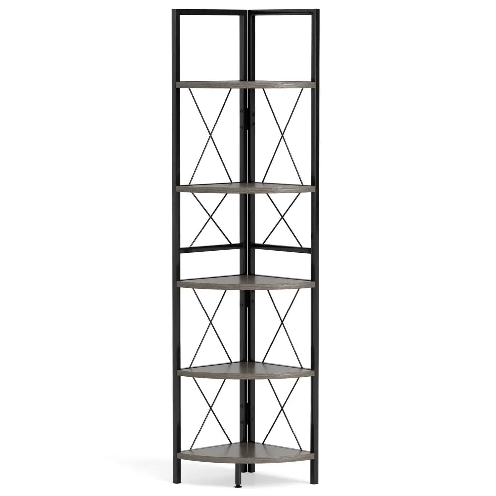 5-Tier Freestanding Corner Shelf 63 Inch Tall Storage Rack-Oak - Oak - Bookcases