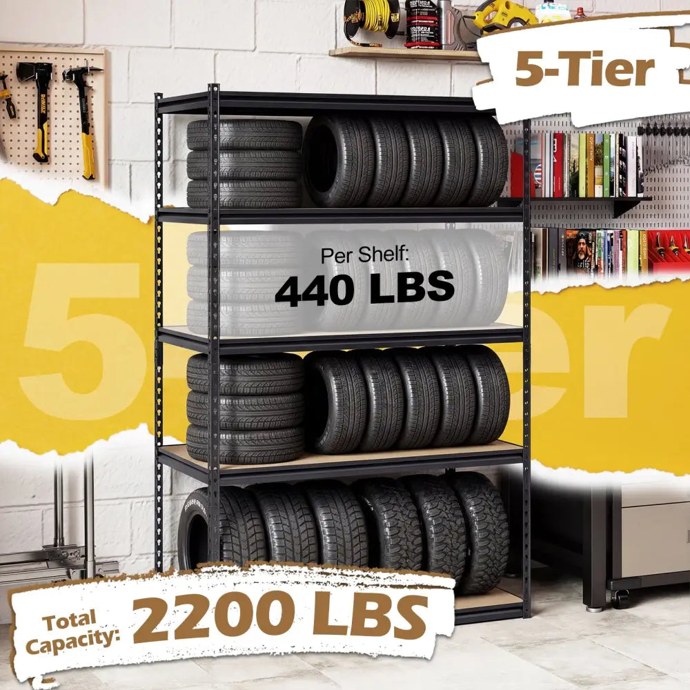 5-Tier Garage Shelving Unit 2200 LBS Heavy Duty Adjustable Utility Rack-Set of 3 - Garages