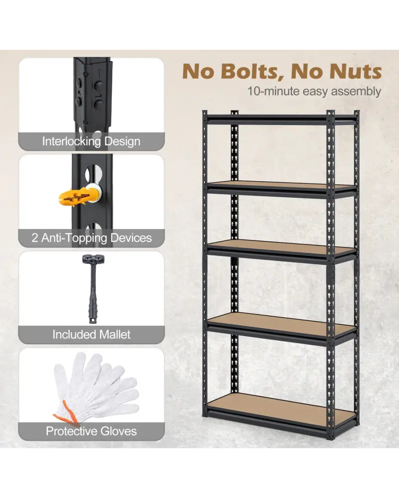 5-Tier Garage Shelving Unit 2200 LBS Heavy Duty Metal Storage Shelves-Set of 3 - Black - Garages